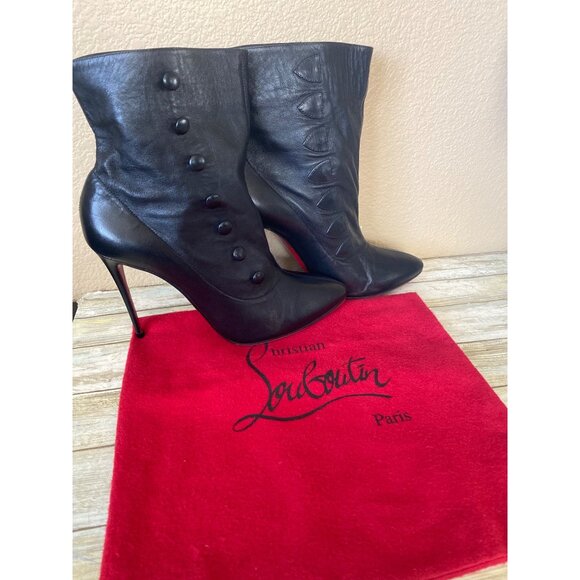 Christian Louboutin French Tutu Black Leather Button Ankle Boots SZ 39.5 - READ - Picture 3 of 16